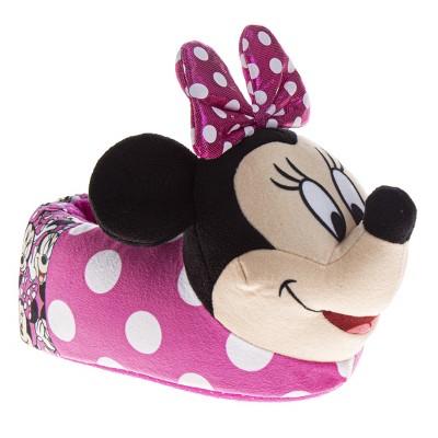 Disney Minnie Mouse 3D Girls Slippers  Minnie's Bow Plush Warm Soft Aline Comfy Lightweight House Shoes (5-10 toddler)