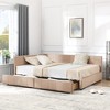 TiramisuBest Full Size Upholstered Tufted Bed Frame with Storage, Velvet Sofa Bed with Backrest & Armrests, Pink - 2 of 4