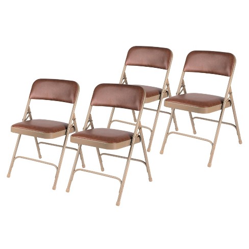 Set Of 4 Premium Vinyl Padded Folding Chairs Brown Hampden