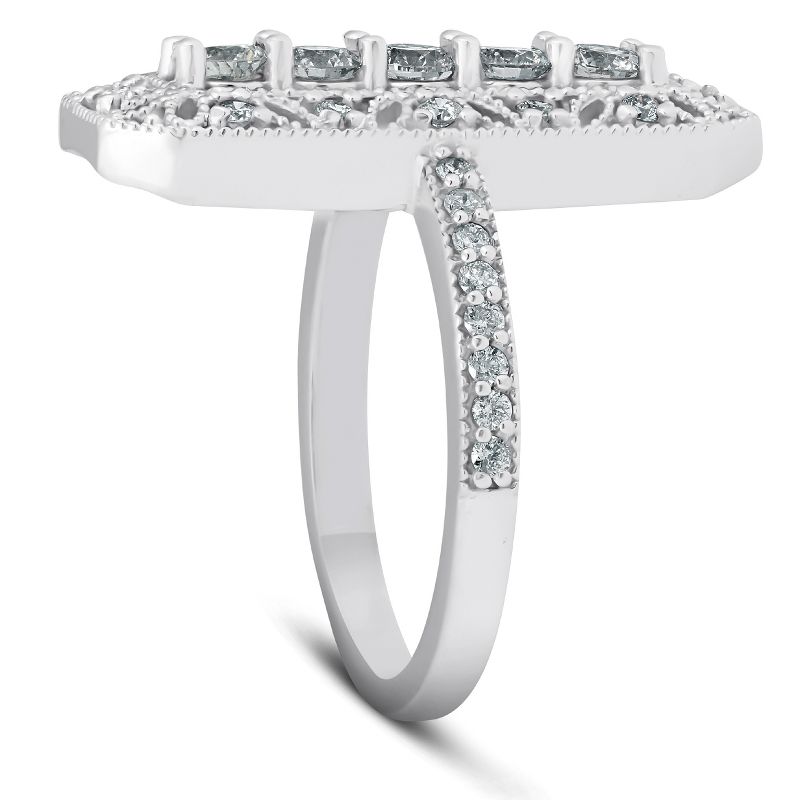 Pompeii3 3/4CT Antique Diamond Ring 10k White Gold Anniversary Wide Cocktail Ring, 2 of 6