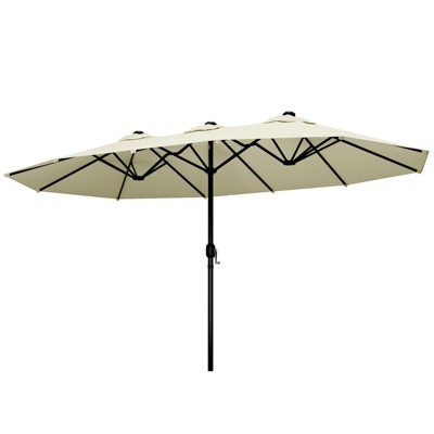 Maggift 15ft Large Patio Umbrella, Twin Umbrella Outdoor Patio, Double-Sided Rectangle Market Umbrella for Pool Lawn Garden, Off-White, 181.1"