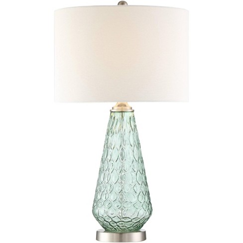 360 Lighting Modern Table Lamp Green Glass White Drum Shade For Living Room Bedroom Bedside Nightstand Office Family Target