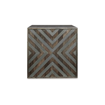 Brown Wood Square End Table with Diamond Design