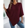 Coolmee Women's Versatile Knitted Cape Shawl Wrap Cardigan for Women Elegant Wrap V Neck Cable Knit Hollow Out Pullover Sweater Jumper Top S Red - 3 of 4