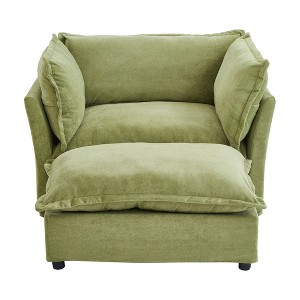 TiramisuBest Modern 47" Upholstered Armchair Sofa, Green Chenille Chair with Ottoman, Curved Armrests & Soft Pillows - 1 of 4