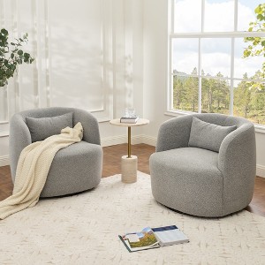 KINWELL 34" Wide Boucle Fabric Upholstered Swivel Armchair (Set of 2) - 1 of 4