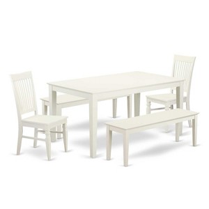 HomeStock 5-Piece Rectangle Linen White Finish Solid Wood Top Dining Table with 2 Benches, 2 Chairs - 1 of 4