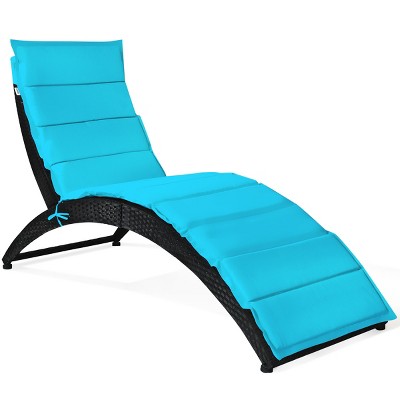 Tangkula Foldable Outdoor Patio Rattan Lounge Chair Reclining Chaise Chair