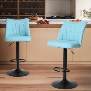 Skran Swivel Bar Stools Set of 2,Height Adjustable Counter Stool,Modern Armless Faux Leather Barstool Chairs with Backs for Kitchen Island(Blue) - 1 of 4