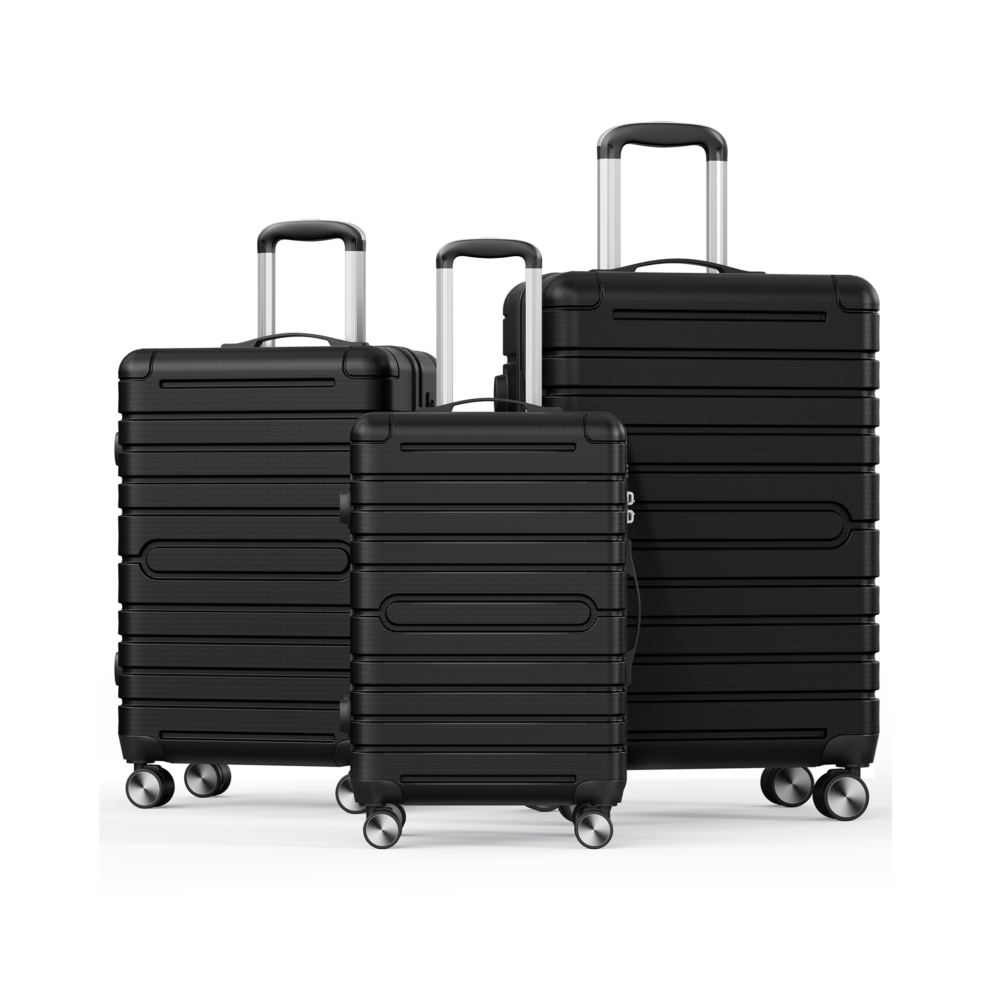 SUGIFT 3-Piece Hardside Polycarbonate Luggage Set, ABS+PC Spinner Suitcases with TSA Lock, Carry On + Checked, Black