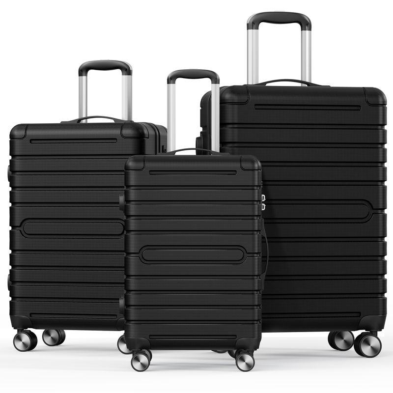 SUGIFT 3-Piece Hardside Polycarbonate Luggage Set, ABS+PC Spinner Suitcase Set, Carry On + Checked Suitcases with TSA Lock, Black