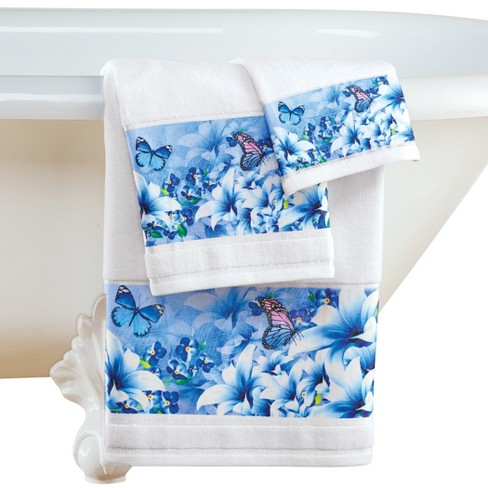 Collections Etc Beautiful Blue Butterflies 3-piece White Tufted Towel Set :  Target