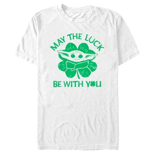 Men's Star Wars: The Mandalorian St. Patrick's Day Grogu May the Luck be with You Retro T-Shirt - 1 of 4