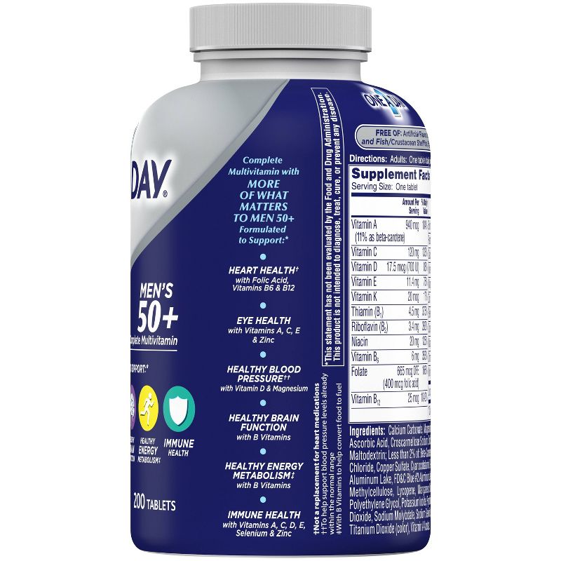 One A Day Men&#39;s 50+ Multivitamin Tablets - 200ct, 3 of 8