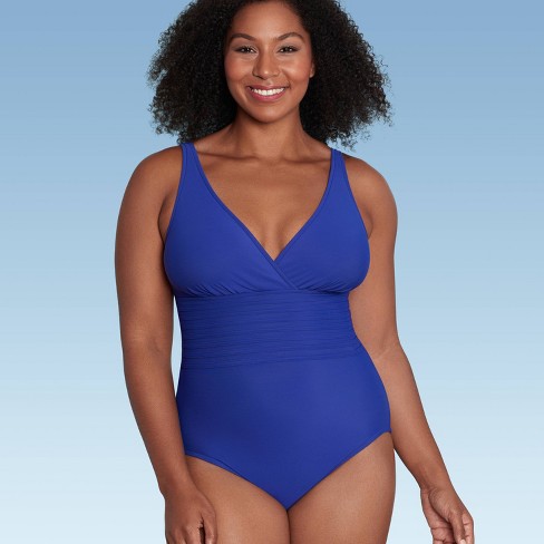 Women's Upf 50 Waist Detail Over The Shoulder One Piece Swimsuit - Aqua  Green® Blue Xl : Target