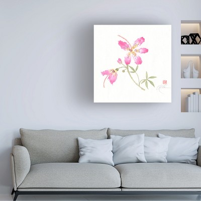 Symmetrical Pink Flower and Butterfly Canvas Art with Wood Frame