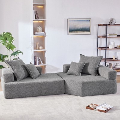 NicBex Couches for Living Room 56" Lounge Frame for Oversized Modular U-Shaped Sectional Sofa Boucle Floor Convertible Compressed Couch