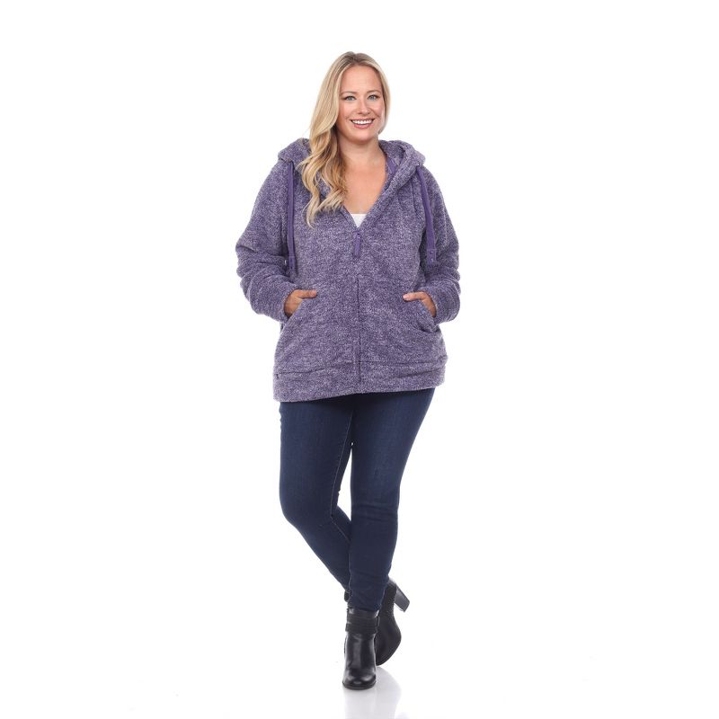 Plus Size Hooded High Pile Fleece Jacket Purple 1X - White Mark, 4 of 6