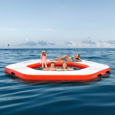 Large Orange Inflatable Floating Dock with Trampoline Pool