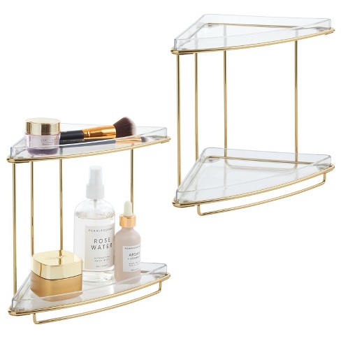 Mdesign Steel/plastic 2-tier Freestanding Bathroom Corner Organizer Shelf,  Clear : Target