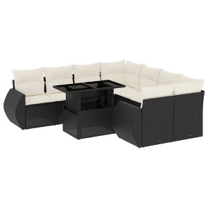 vidaXL 9 Piece Patio Sofa Set with Cushions Black and Cream Poly Rattan - without storage - 1 of 4