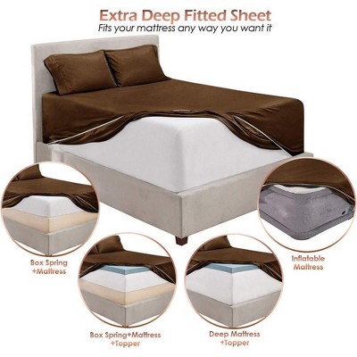 Chocolate Brown Queen Microfiber 6-Piece Deep Pocket Sheet Set
