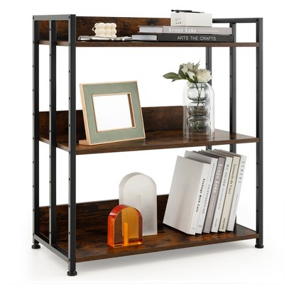 Tangkula 3-Tier Industrial Bookshelf Storage Shelf Display Rack w/ Adjustable Shelves