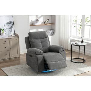 Linen Power Recliner Glider Chair with Bluetooth Speaker, 270¡ã Swivel and LED Light - 1 of 4