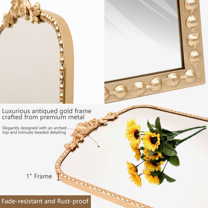 SKONYON Arched Wall Mirror Gold Metal Mirror 21x28 Inch Elegant Decor for Home Living Spaces, 2 of 10