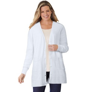 Woman Within Plus Size Perfect Longer-Length Cotton Cardigan - 1 of 4