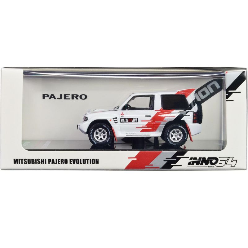Mitsubishi Pajero Evolution RHD (Right Hand Drive) White with Graphics "Ralliart" 1/64 Diecast Model Car by Inno Models, 1 of 4