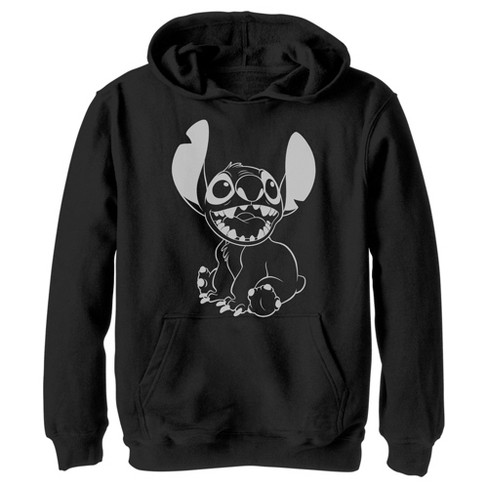 Boy's Lilo & Stitch Black and White Stitch Pull Over Hoodie - Black - Large