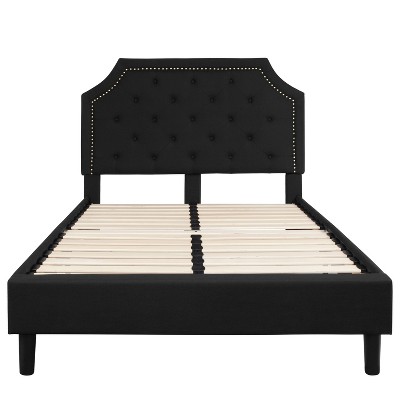 Elegant Full-Size Black Upholstered Platform Bed with Tufted Headboard
