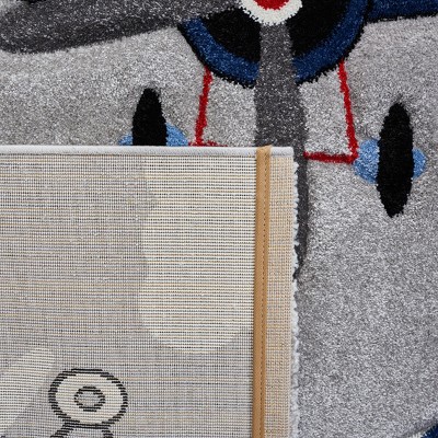 Playful Etchings Hand-Knotted Gray Synthetic Kids Area Rug