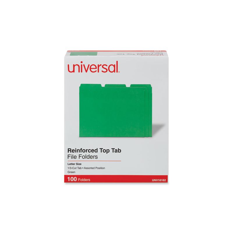Universal Reinforced Top-Tab File Folders, 1/3-Cut Tabs: Assorted, Letter Size, 1" Expansion, Green, 100/Box, 1 of 6