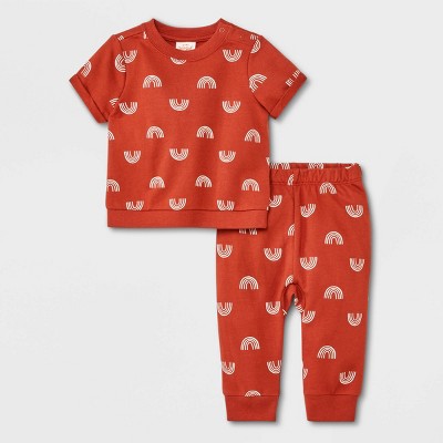 Image of Baby 2pc French Terry Short Sleeve Top & Bottom Set - Cat & Jack™ Orange 0-3M
