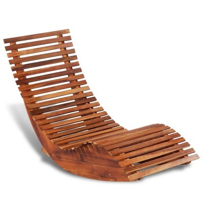 vidaXL Sun Lounger Light Brown Acacia wood Ergonomic Rocking Sun Lounger