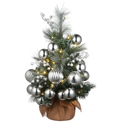 National Tree Company 2 ft. Frosted Silver Pine Tree with Battery Operated LED Lights
