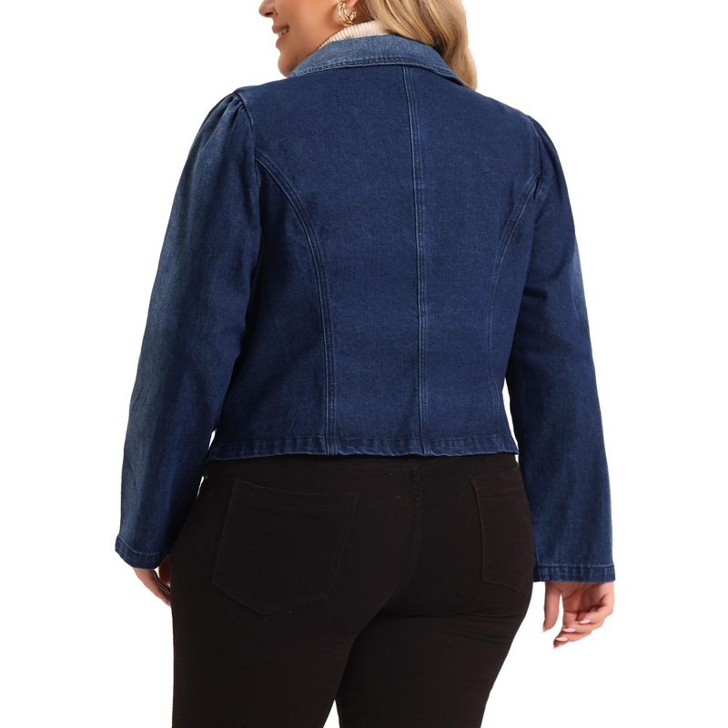 Agnes Orinda Women's Plus Size Denim Jackets Jean Notched Lapel Work Blazers, 4 of 6
