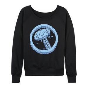 Women's - Marvel - Thor Rock Icon Lightweight French Terry Wide Neck Long Sleeve Shirt - 1 of 4