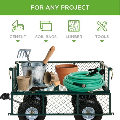 Green Heavy-Duty Steel Garden Utility Wagon with Removable Sides