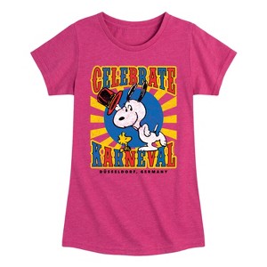 Girls' - Peanuts - Snoopy Celebrate Karneval Fitted Short Sleeve Graphic T-Shirt - 1 of 4