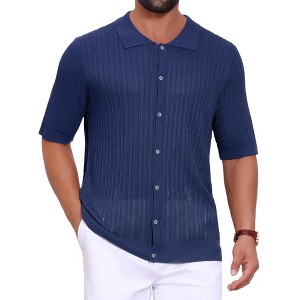 INSPIRE CHIC Men's Summer Short Sleeve Knitted See Through Striped Shirt - 1 of 4