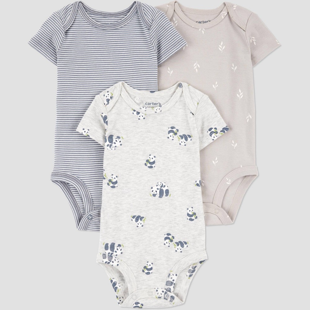 Carter's Just One You®️ Baby Boys' 3pk Bodysuit - Gray 9M: Cotton Blend, Lightweight, Crotch Snap, Short Sleeve