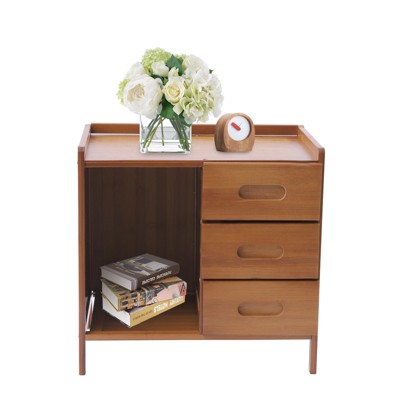 YIYIBYUS Bedside Cabinet with 3 Drawers Modern Bedside Nightstand- Tea Color