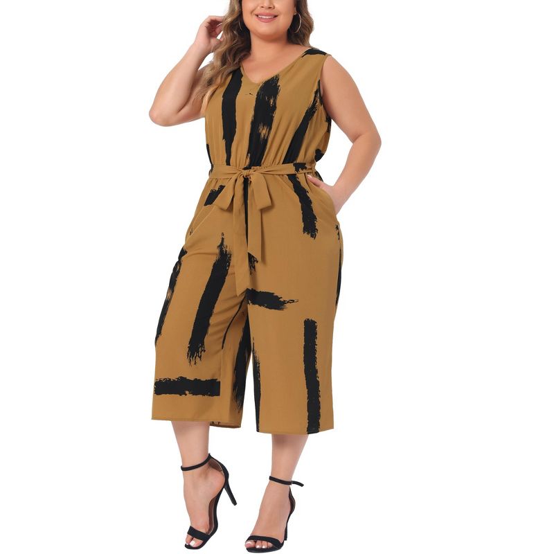 Agnes Orinda Women's Plus Size Wrap V Neck Sleeveless Tie Waist with Pockets Wide Leg Jumpsuits, 2 of 5