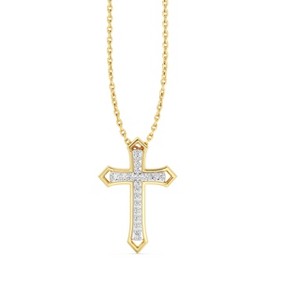 GILDED 1/10 CTTW Lab Grown Diamond Cross Pendant in 14KT Yellow Gold Plating Over Sterling Silver, 18” Chain - 1 of 4