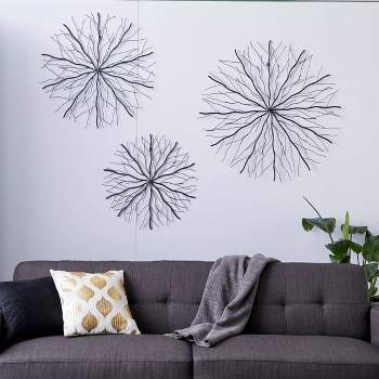 Set of 3 Metal Starburst Wall Decors with Branch Inspired Design Black - Olivia & May