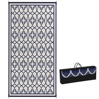 Outsunny Outdoor Patio Rug, Large Camping Carpet with Carrying Bag, 9' x 18' Waterproof Plastic Straw, Reversible, Lantern Pattern