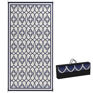 Outsunny Outdoor Patio Rug, Large Camping Carpet with Carrying Bag, 9' x 18' Waterproof Plastic Straw, Reversible, Lantern Pattern - 1 of 4